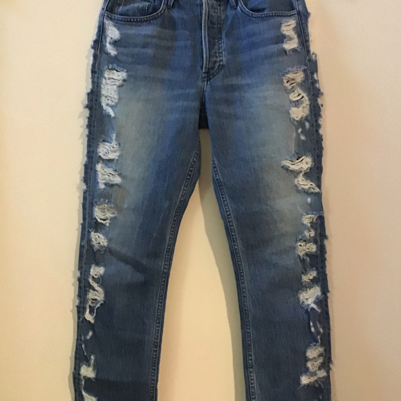 3x1 Denim Distressed Edgy Fringed Bottom Cropped - Picture 1 of 9